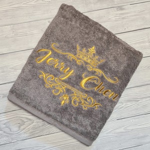 Personalised custom towel &quot;Name or Text with Crown&quot; embroidery