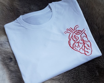 Embroidered Anatomical Heart T-Shirt: Organic Cotton 'I Love You' Tee