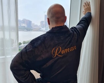 Personalised Custom Fleece Men Women Robe, "Just text" Embroidery