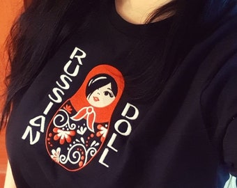 Embroidered Russian Doll T-Shirt, Unique Matryoshka Doll Design, Stylish Gift