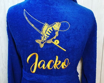 Personalized Fishing Embroidery Bath Robe: Custom Spa Robe