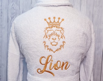 Personalised Custom Bath Robe For Men, Robe For Women, Customized Bath Robe, Spa Robe,  Lion Embroidery