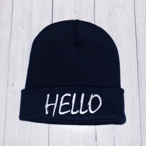 Embroidered Hello Beanie: Unisex Winter Knit Hat