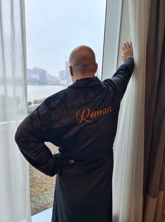 Personalized Fleece Bathrobe, Custom Embroidered Name, Luxury Dressing Gown, Soft Plush Robe, Gift For Him Her Anniversary