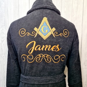 Personalized Custom Bath Robe For Men, Robe For Women, Customized Bath Robe, Spa Robe, Masonic Symbol Embroidery