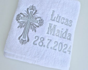 Personalized Baptism Towel: Embroidered Cross, Christening Gift