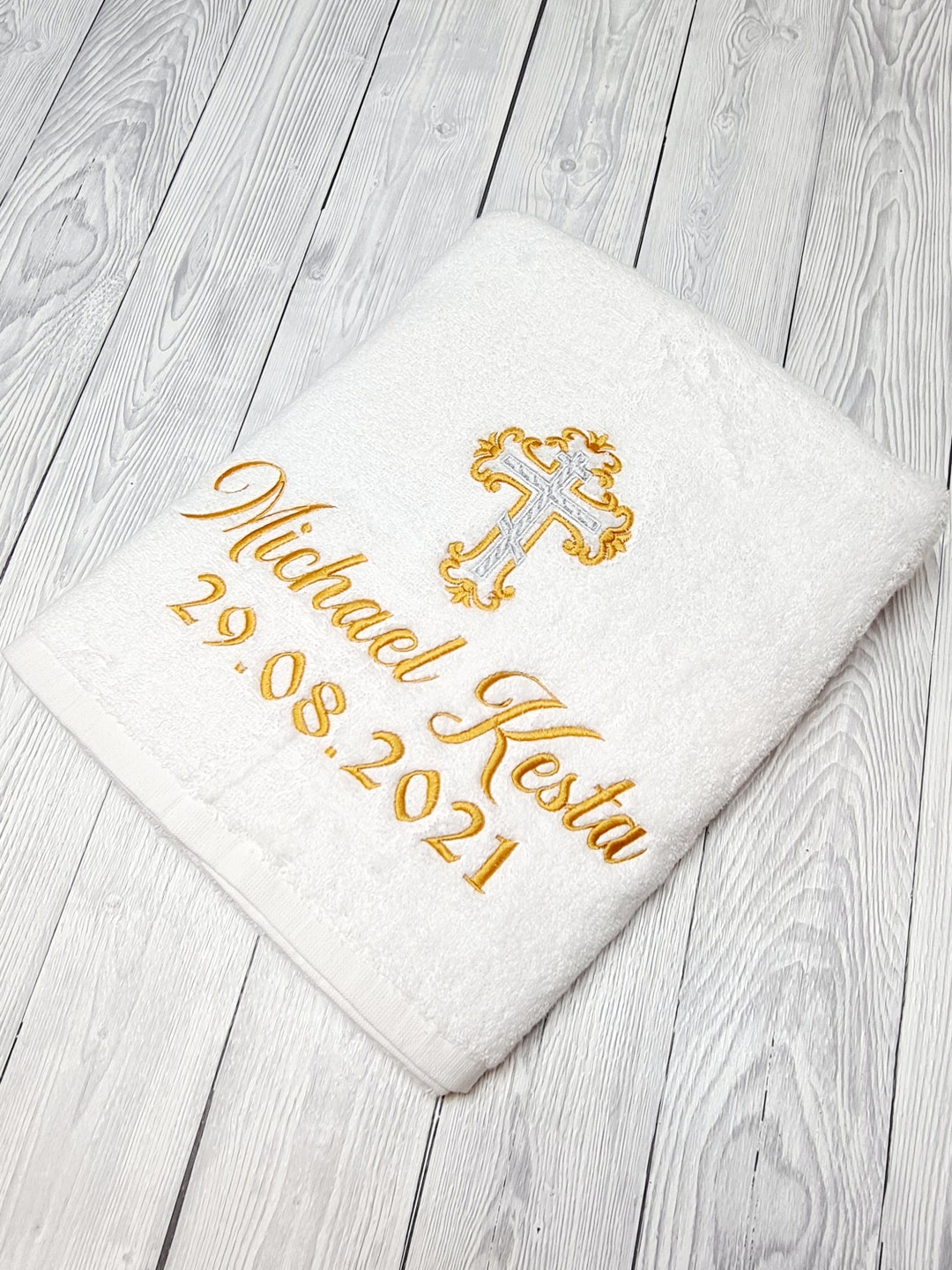 Personalised Christening Towel Baptism Towel With Name Etsy