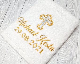 Personalised Christening Towel, Baptism Towel with Name, Embroidered Christening Towel, Customised Baptism Towel