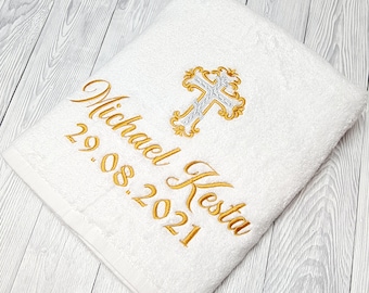 Personalized Embroidered Christening Towel: Baptism Gift