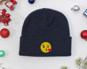 Embroidered Emoji Beanie: Fun Unisex Winter Hat - Etsy