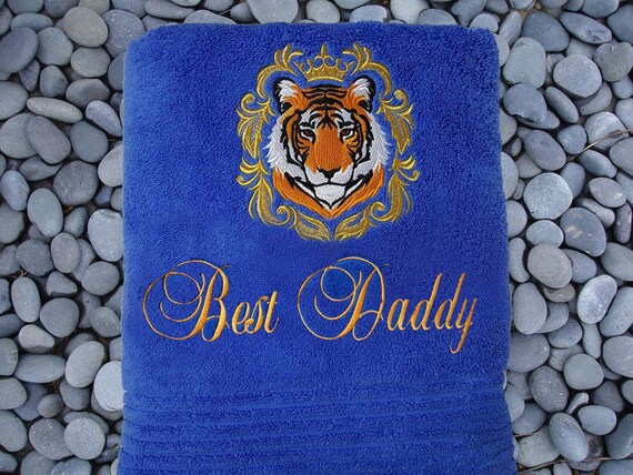 robes with personalised name Tiger Head Design Embroidered to towels 