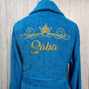 Personalized Terry Toweling Bathrobe  Custom Name Embroidered Robe with Crown Design  Luxury Robe for Him or Her