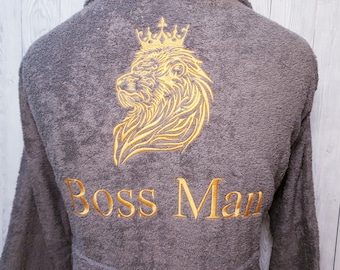 Personalized Lion Embroidery Bath Robe: Custom Spa Robe