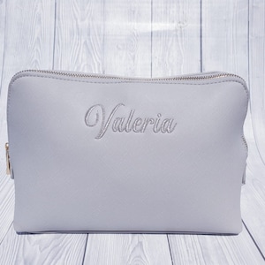 Embroidered Vegan Leather Makeup Bag: Personalized Cosmetic & Toiletry Pouch