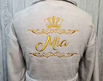 Personalized Custom LUXURY Soft VELOUR Cotton Bathrobe with a Royal Crown