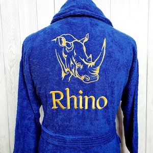 Personalized Custom Bath Robe For Men, Robe For Women, Customized Bath Robe, Spa Robe, Rhinoceros Embroidery
