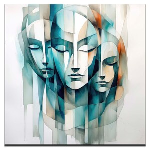 Rosto 4 Torquesa Eleve sua decoração com impressionantes impressões em tela Escritório Sala de estar Quarto Abstrato Colorido Arte Moderna Feito à Mão Original