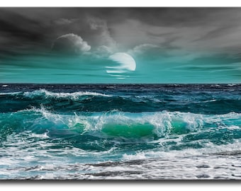 Canvas Print Uk Framed Teal Sunset Print for Living Room Modern Beach Print Digital Wall Art Prints Cool Bright Sunrise Art Prints Wall Art