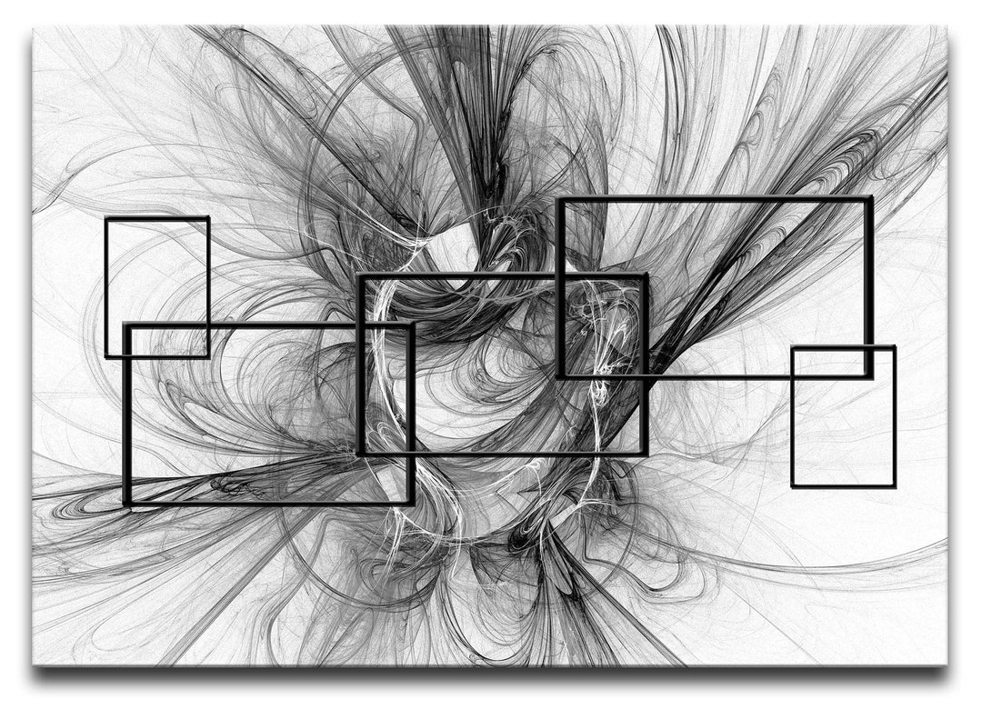 Black and White Abstract Canvas Print, Geometric Framed Wall Art - Etsy