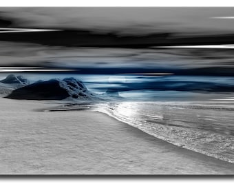 Blue Grey Landscape Canvas Print, Modern Abstract Wall Art