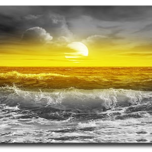 Canvas Print Uk Framed Yellow Sunset Print for Living Room Modern Beach Print Digital Wall Art Prints Cool Bright Sunrise Art Print Wall Art