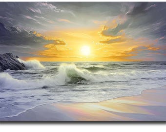 Seascape Sunset Canvas Print, Handmade Stretched Wall Art