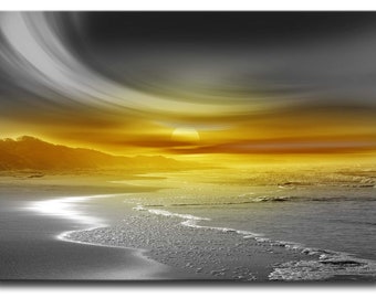 Canvas Print Uk Framed Sunset Art Print for Living Room Modern Beach Print Digital Wall Art Prints Cool Bright Yellow Art Prints Wall Art