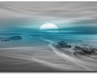 Teal Grey Seascape Canvas Print, Abstract Coastal Art