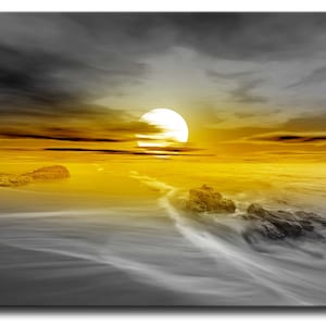 Canvas Print Uk Framed Sunset Art Print for Living Room Modern Beach Print Digital Wall Art Prints Cool Bright Yellow Art Prints Wall Art