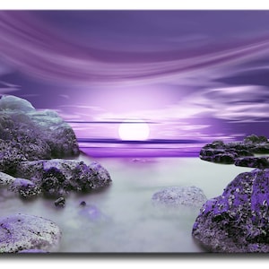 Purple Seascape Canvas Wall Art, Abstract Coastal Art Print, Ready to Hang