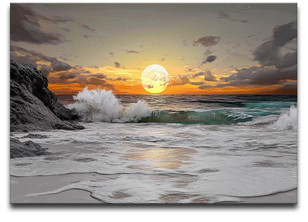 Seascape Sunset Canvas Art Print, Ocean Wave Wall Decor - Etsy