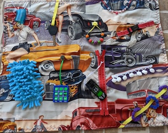 Hot Rod Fidget Blanket, Sensory Activity Blanket for Dementia, Alzheimer's
