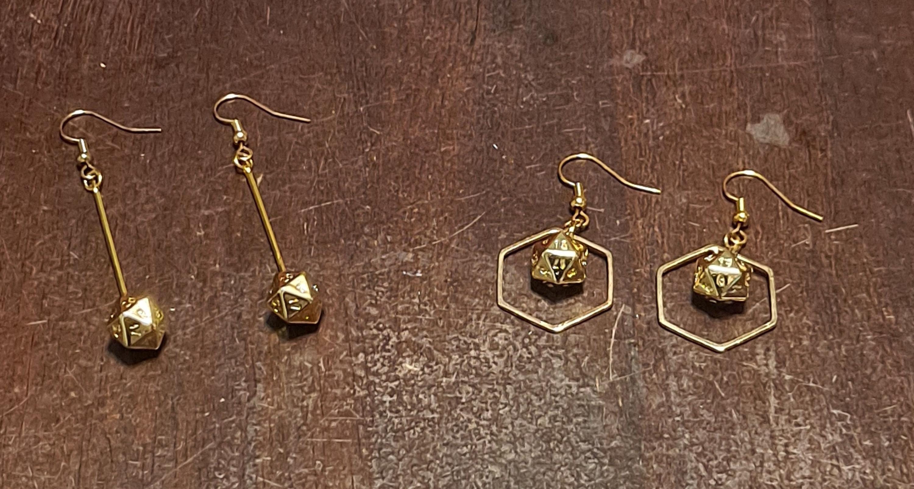 18k Gold Plated D20 Dice Earrings (Two Style Options)