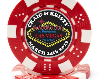 25 Magnetic Custom Diced Wedding Poker Chip Favors,Married In Las Vegas,Vegas Wedding,Magnetic Favor,Wedding Favors,Poker Chip Favor