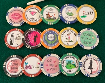 50 Ladies Golf Ball Markers includes 2 Carrying Cases, Ladies Night, Women, Personalized, Wedding, Golf Tee Marker