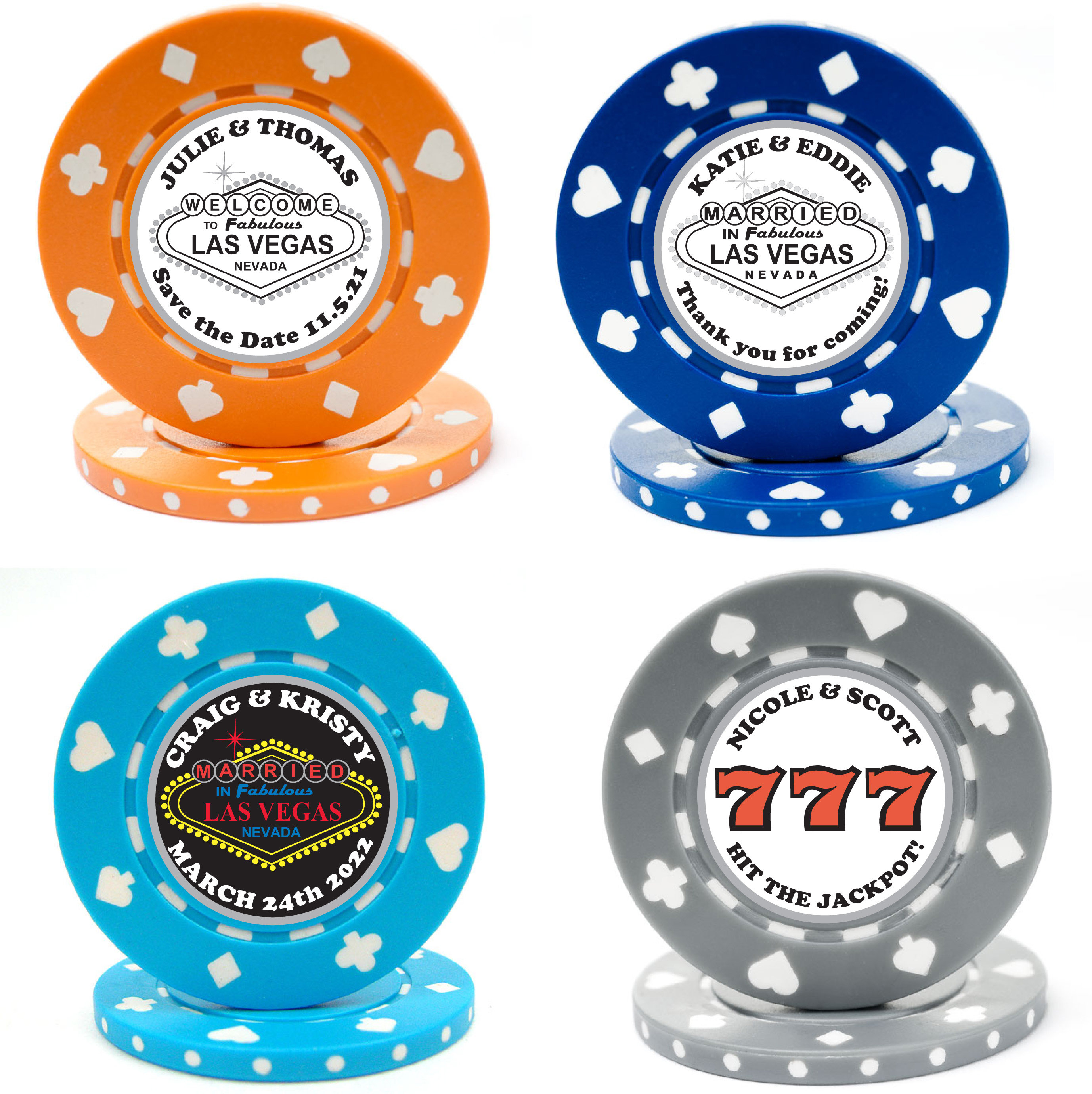 Set Of 25 Las Vegas Wedding Poker Chips Honeymoon Style