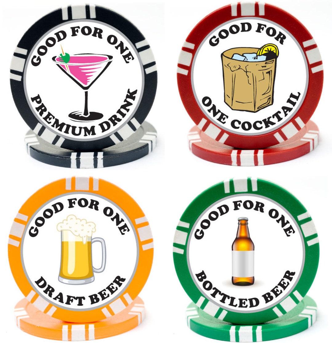 100 Custom Drink Chips With 4 Drink Designs Including 1 Acrylic