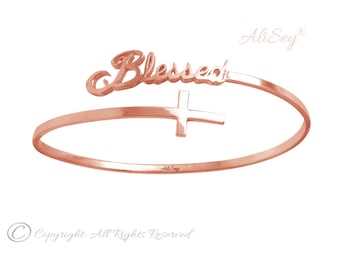 Blessed Cross Bypass Bangle Bracelet, Unique Design from AliSey &quot;Blessed&quot; Collection. Style # ASB02RGP