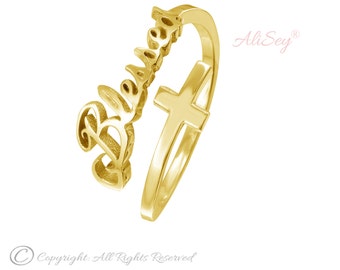Bypass Blessed and Cross Ring, Unique Design from AliSey &quot;Blessed&quot; collection. Style # ASR010YG