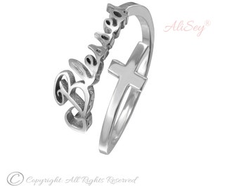 Bypass Blessed and Cross Ring, Unique Design from AliSey &quot;Blessed&quot; collection. Style # ASR010WG
