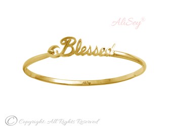 14k Gold Plated, 925 Sterling Silver, Bangle Blessed Bracelet, AliSey "BLESSED" Collection, Style #ASB04GP