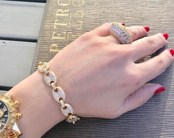 Fancy CZ Link Bracelet. Style #ASB09GP