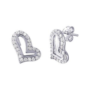 Open Side Way Heart CZ Earrings. Style #ASE07
