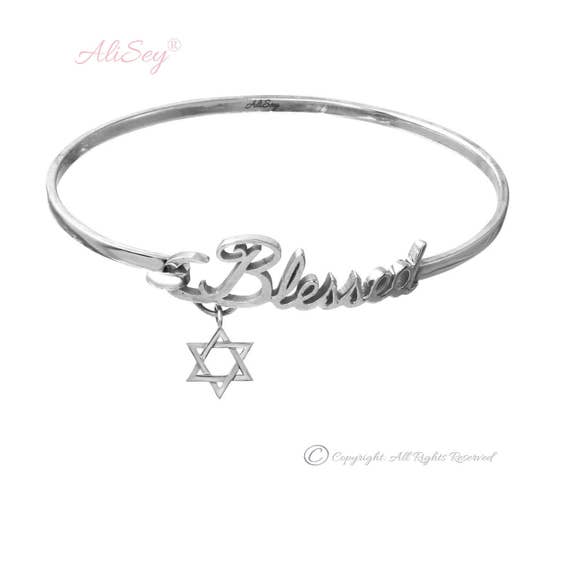 Gold Plated Sterling Silver Bangle Blessed Bracelet With Star of