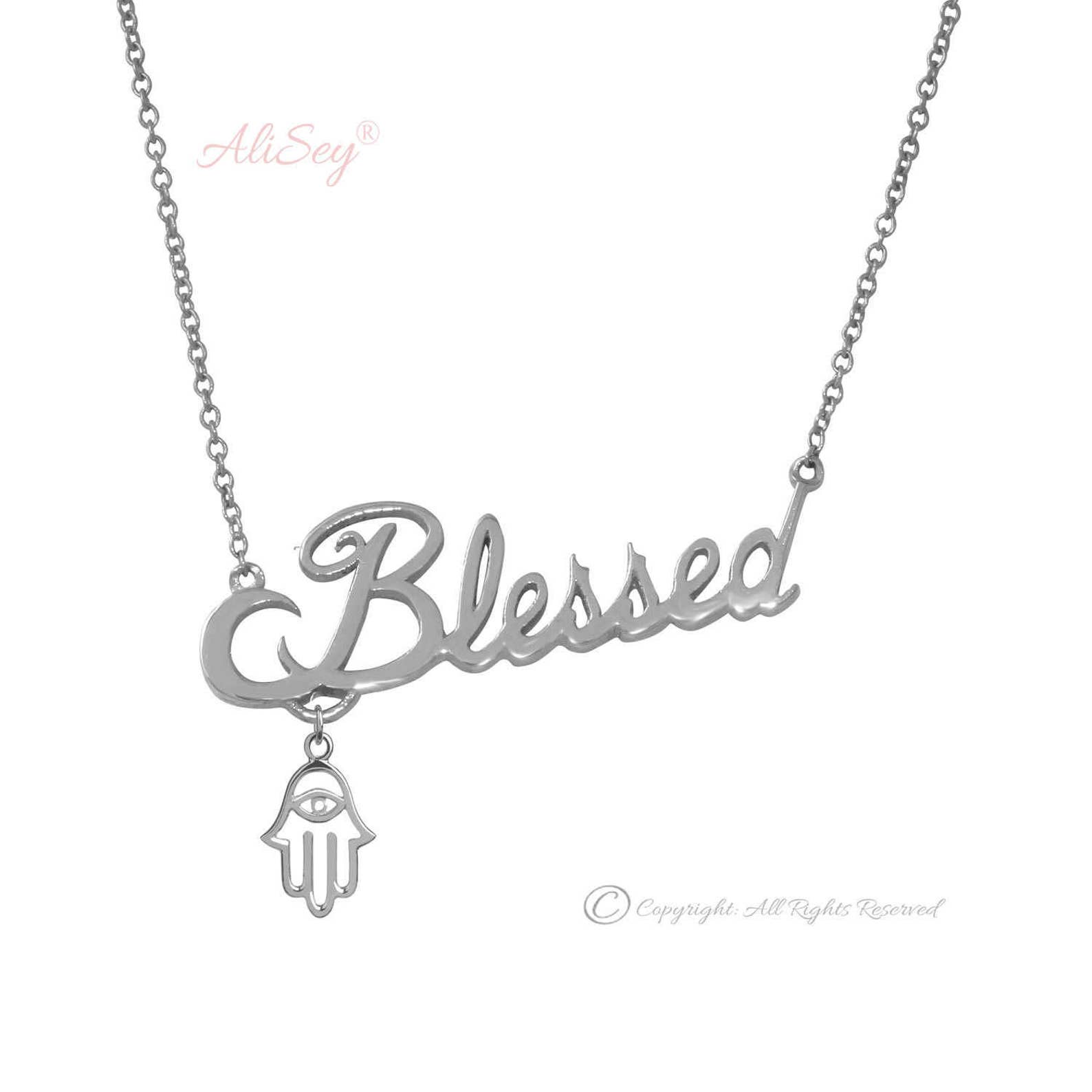 14k White Gold, Blessed Pendant With Hamsa Charm, Unique Design From