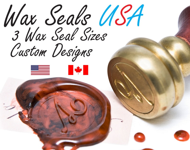 Custom Wax Seal Stamp USA - Sealing Wax Stamp - Wedding Wax Seals - Your Artwork on a Wax Seal - 1.0 or 1.25 inch die - Ready Made Designs 