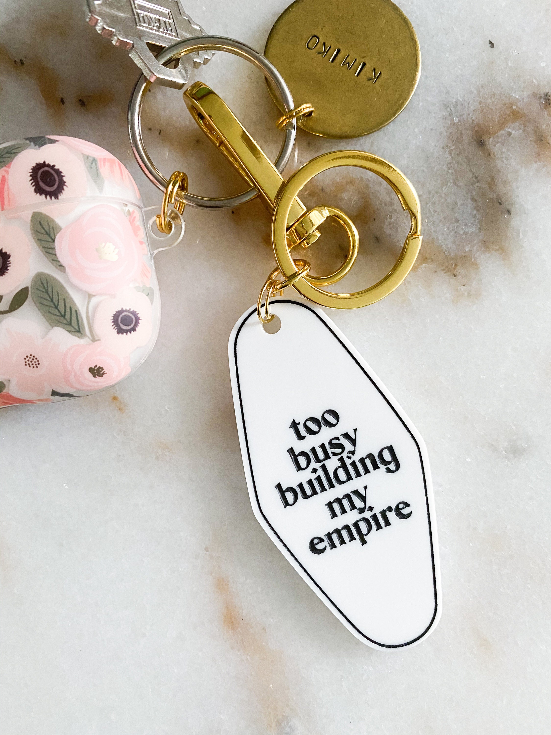 Retro Hotel Keychain too Busy Building My Empire Etsy