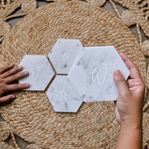 custom personalized marble coasters with cork backing - set of 4