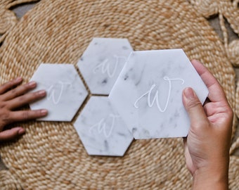 custom personalized marble coasters with cork backing - set of 4