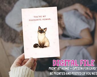 Cute Cat Valentine's Day Card Printable You're my favourite human Funny Love Digital Instant Download